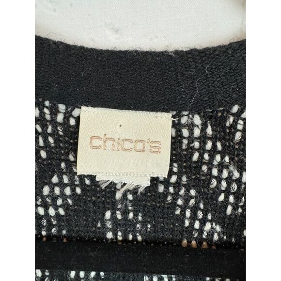 CHICO'S black white wool blend beaded crystal open front knit cardigan blazer M - Picture 2 of 9